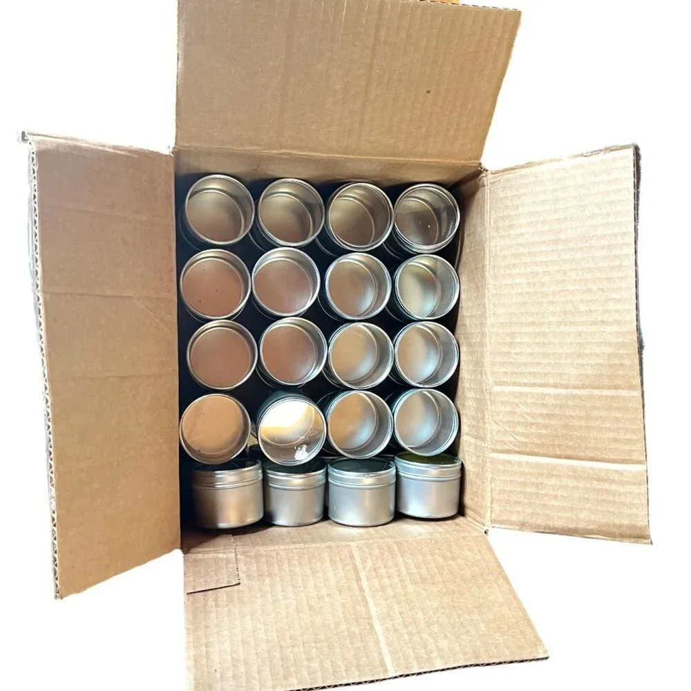 Box of 39 Silver 4-oz. Deep Round Tins w/Clear Plastic Lids & Magnetic Bottom
